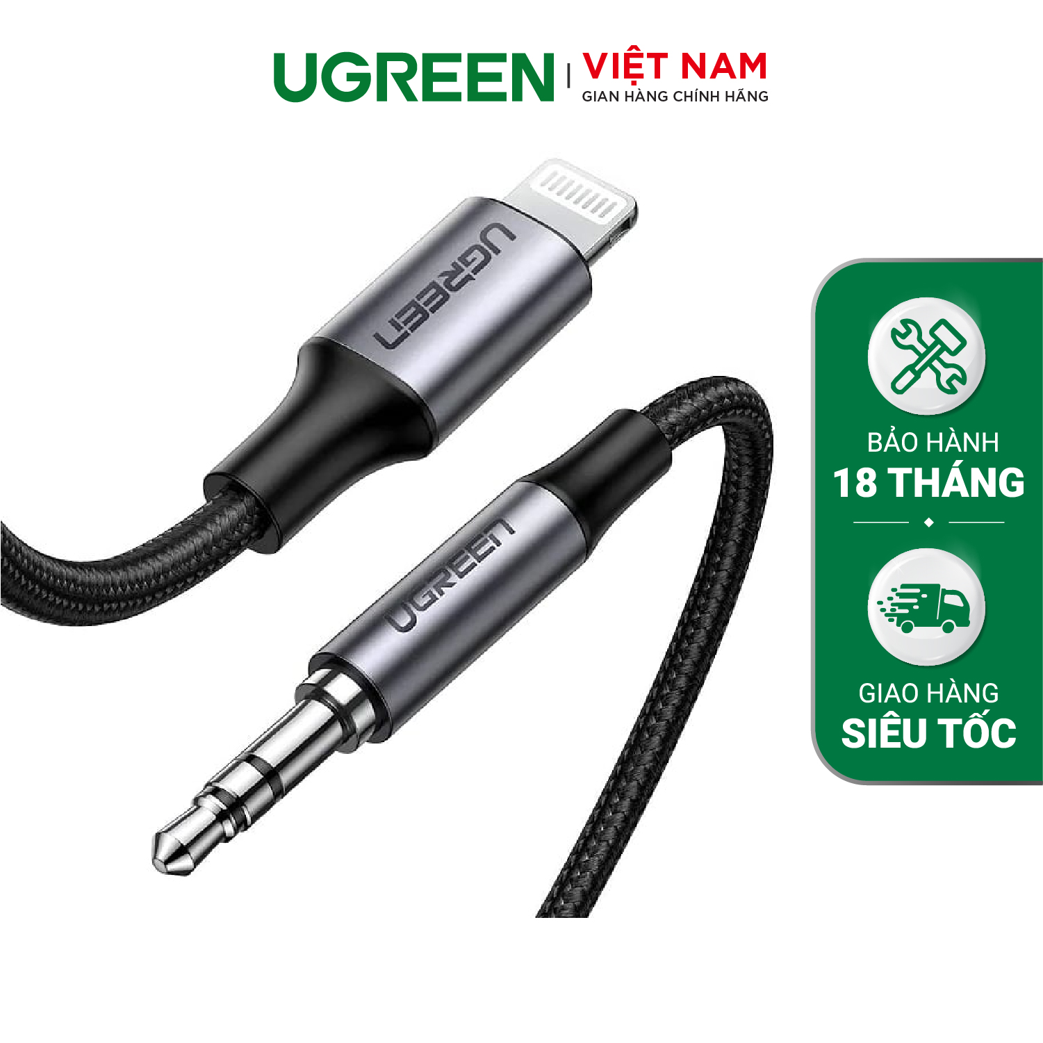 Cáp chuyển đổi Lightning sang Aux 3.5mm UGREEN US315 - Đạt chuẩn Mfi, vỏ bện nylon bền đẹp, chống rối » Ugreen Việt Nam cap-chuy-n-d-i-lightning-sang-aux-35mm-ugreen-us315-d-t-chu-n-mfi-v-b-n-500x500