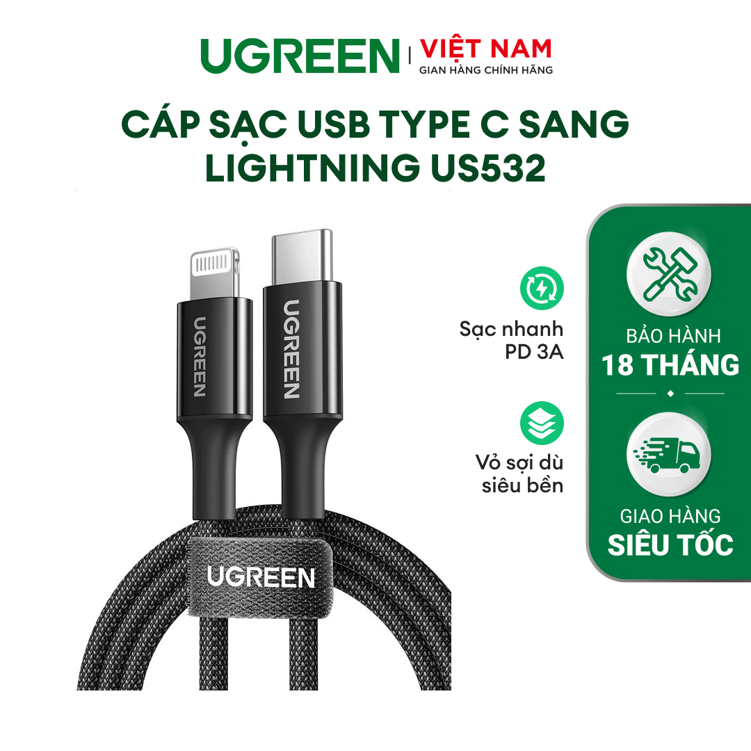 Cáp sạc nhanh Iphone USB-C to Lightning Ugreen US532 chuẩn MFi, dài 1m, Sạc & Đồng bộ dữ liệu » Ugreen Việt Nam cap-s-c-nhanh-iphone-usb-c-to-lightning-ugreen-us532-chu-n-mfi-dai-1m-s-c--500x500