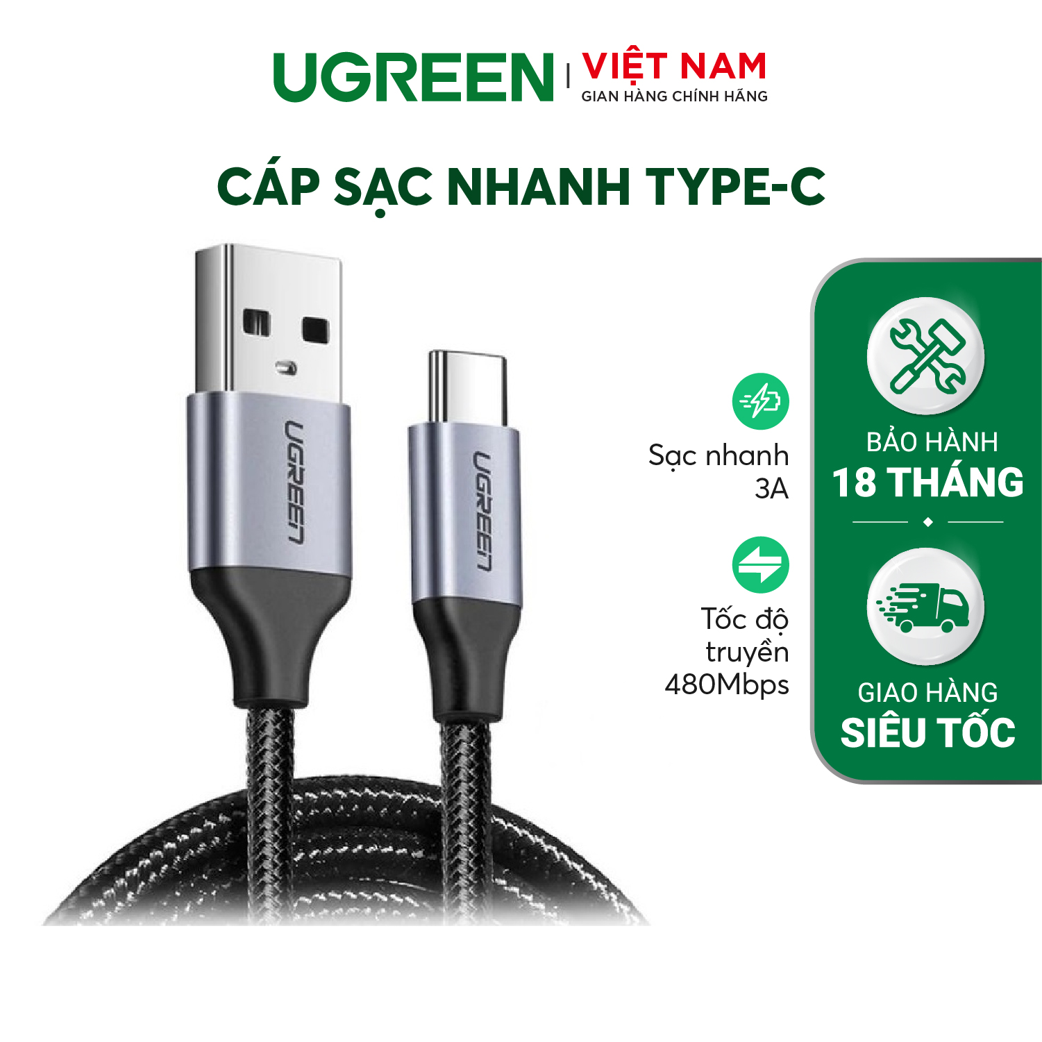Cáp sạc nhanh Type C UGREEN US288 - Sạc nhanh dòng 3A, khả năng tương thích rộng, lõi đồng nguyên chất » Ugreen Việt Nam cap-s-c-nhanh-type-c-ugreen-us288-s-c-nhanh-dong-3a-kh-nang-tuong-thich-500x500